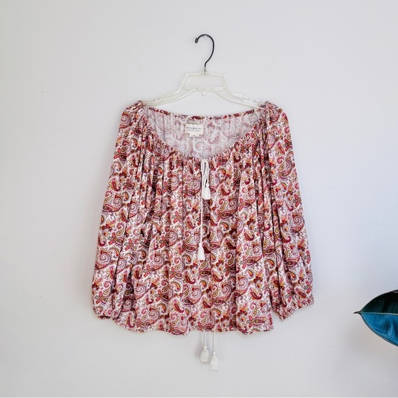 Denim & Supply Ralph Lauren Boho Peasant Tassle Top Cream Paisley - Picture 3 of 6